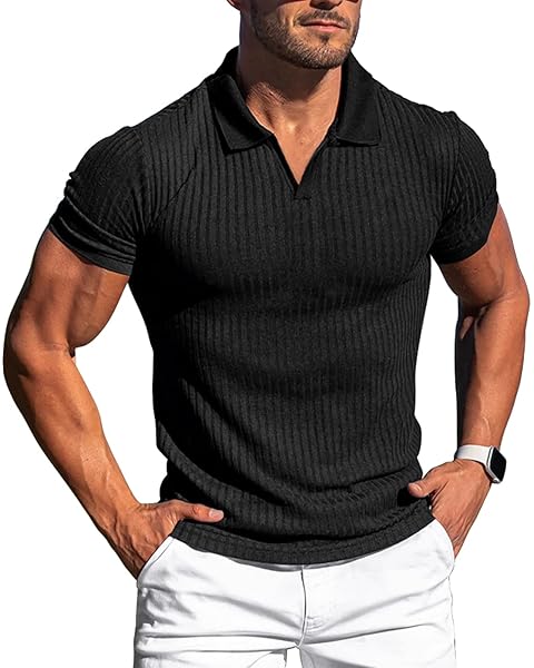Collared Muscle Shirts for Men Ribbed K...